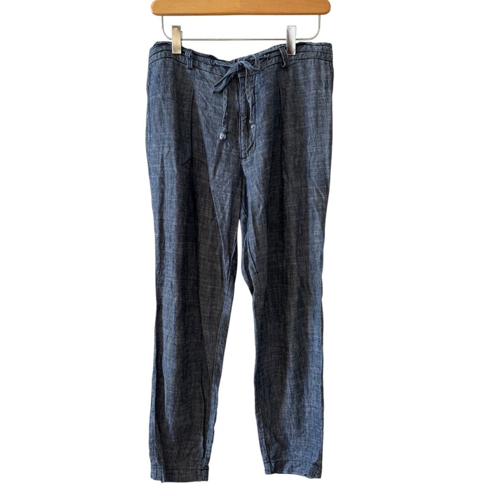 Parker Smith Lightweight Linen Trousers Blue Denim 27